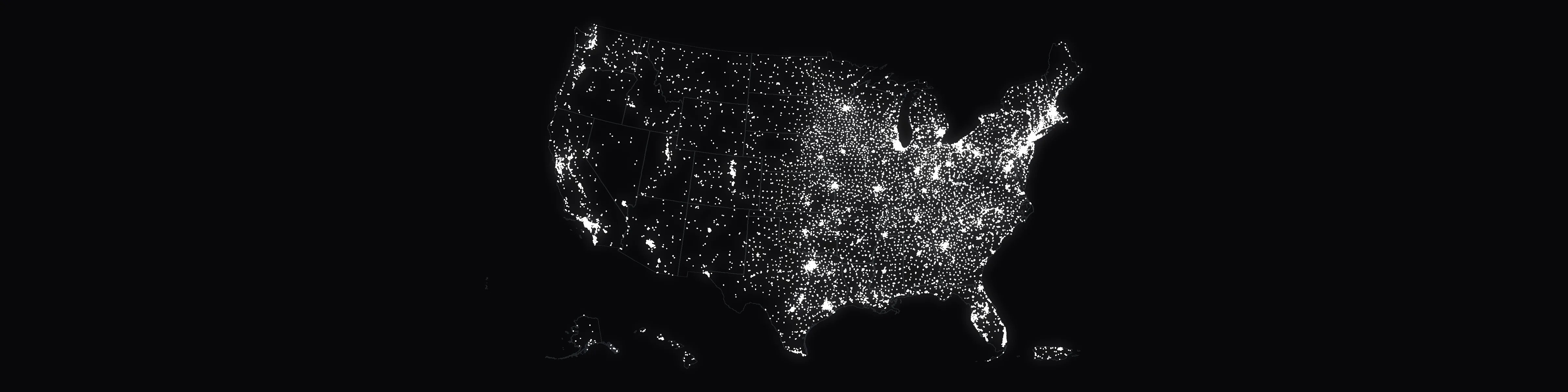Map of the United States showing 37,799 skilled nursing, hospital and home health
                  locations, densest in the eastern half and around major metropolitan areas
